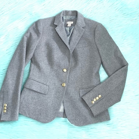 J Crew Mercantile Gray Wool Blend Blazer Jacket Gold Crest Buttons - Picture 2 of 7